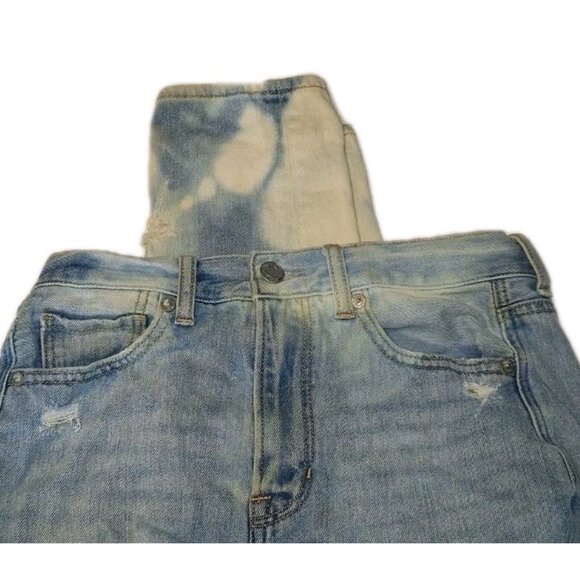 American Eagle Womens Size 2 Blue Jeans 26x30 Mom Jeans Custom Bleached Distress - Picture 2 of 7